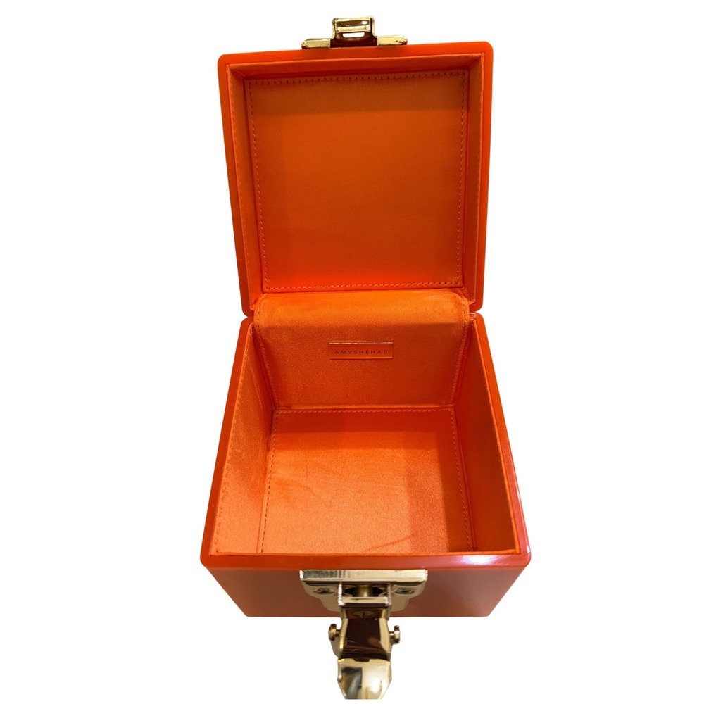 Amy Sheehan Acrylic Cube Box Trunk Handbag Orange Gold Hardware Women’s Small - Picture 9 of 12